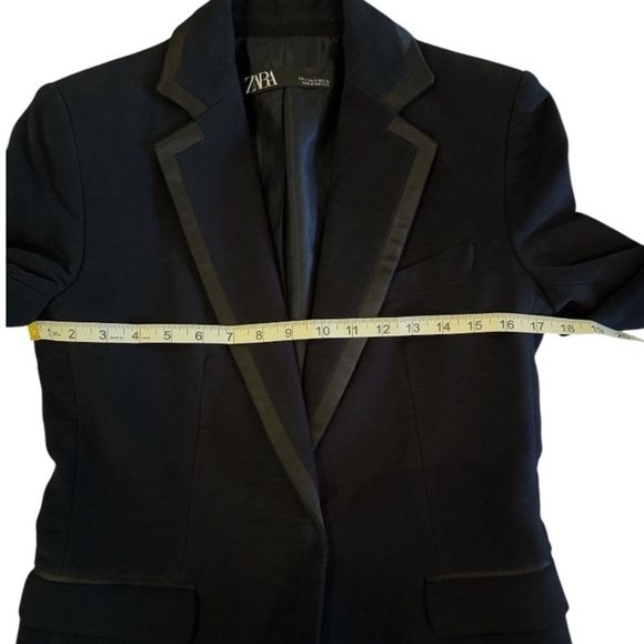 ZARA Navy Blue Velvet Contrasting Blazer Sz S Minimalist Classic Chic - Picture 10 of 13